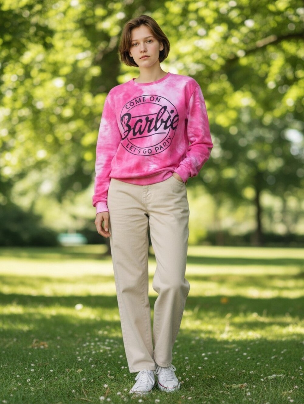 Come On Barbie Let's Go Party Pink Sweatshirt Women's Small
